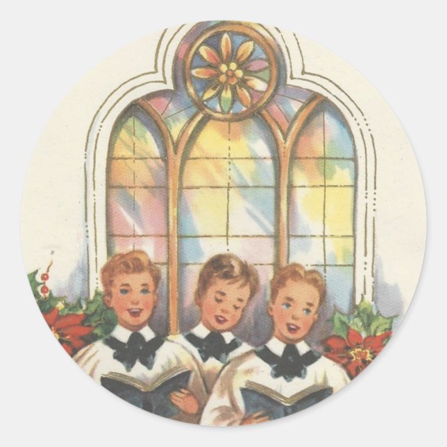 Vintage Christmas Choir Boys Classic Round Sticker (Front)