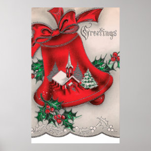 vintage Christmas Church bell poster