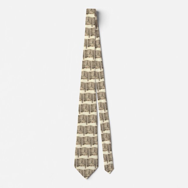 Vintage Christmas, Church in Winter Snowscape Tie (Front)