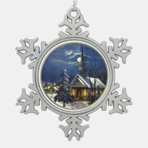 Vintage Christmas Church Snowflake Ornaments
