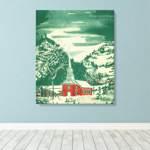 Vintage Christmas Church, Snowscape in Winter Canvas Print