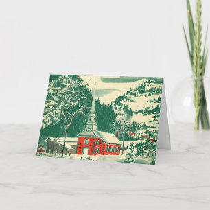 Vintage Christmas Church, Snowscape in Winter Holiday Card