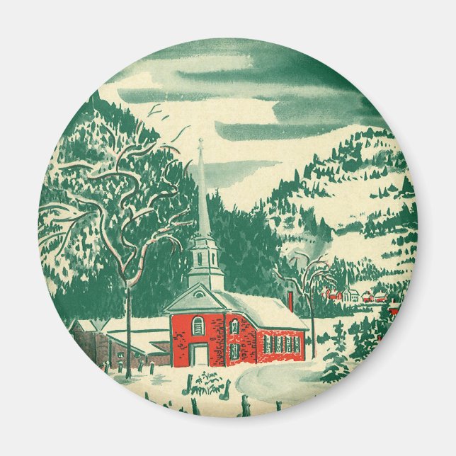 Vintage Christmas Church, Snowscape in Winter Magnet (Front)
