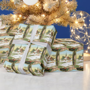 Vintage Christmas Church tiled Wrapping Paper
