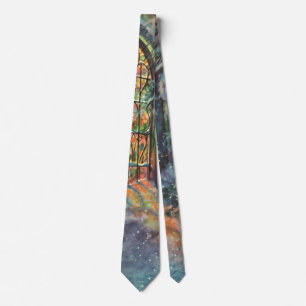 Vintage Christmas Church with Stained Glass Window Tie