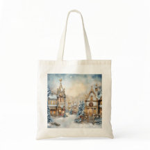 Vintage Christmas City Scene Tote Bag