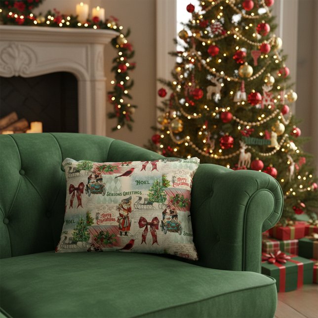 Vintage Christmas Collage Accent Pillow (Creator Uploaded)