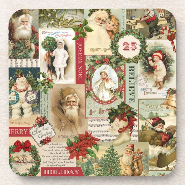 VINTAGE CHRISTMAS COLLAGE COASTER (Front)