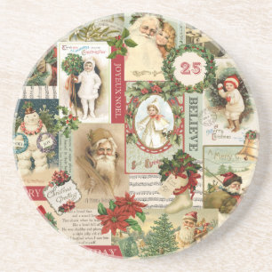 VINTAGE CHRISTMAS COLLAGE COASTER