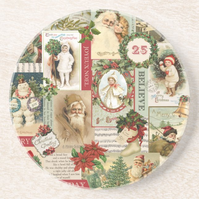 VINTAGE CHRISTMAS COLLAGE COASTER (Front)