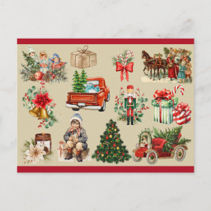 Vintage Christmas Collage Gold Holiday Postcard