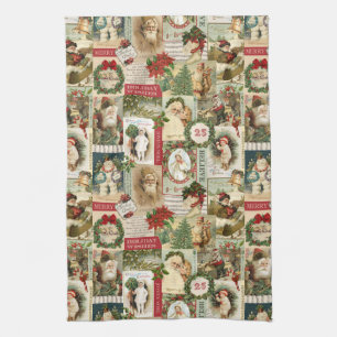 VINTAGE CHRISTMAS COLLAGE KITCHEN TOWEL