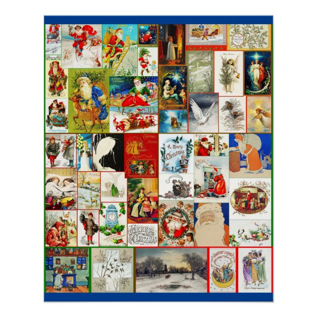 Vintage Christmas Collage of Santas and Scenes Poster (Front)