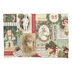 VINTAGE CHRISTMAS COLLAGE PILLOWCASE