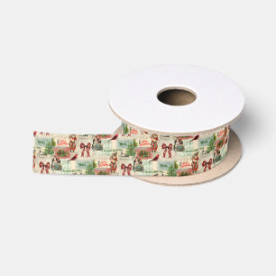Vintage Christmas Collage Satin Ribbon