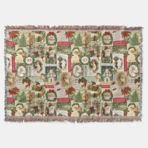 VINTAGE CHRISTMAS COLLAGE THROW BLANKET