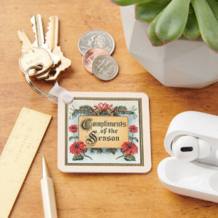 Vintage Christmas, Compliments of the Season Keychain
