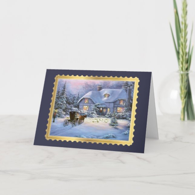 Vintage Christmas Cottage Holiday Card (Front)