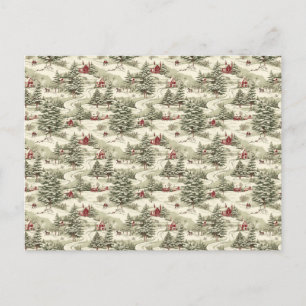 Vintage Christmas Country Winter Scenery  Holiday Postcard