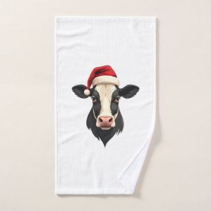Vintage Christmas Cow Head with Santa Hat Farm Ani Hand Towel