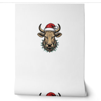 Vintage Christmas Cow Santa Hat Holiday Shirt_1 Wallpaper