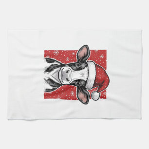 Vintage Christmas Cow Santa Hat Holiday Shirt (2)_ Kitchen Towel