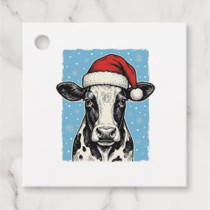 Vintage Christmas Cow Santa Hat Vector Design_1 Favour Tags