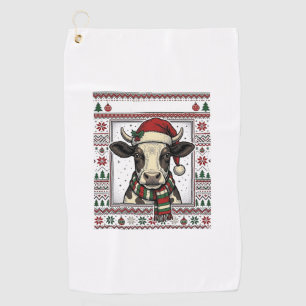 Vintage Christmas Cow Ugly Sweater Shirt Design_1 Golf Towel