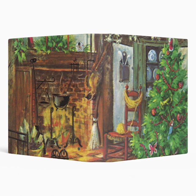 Vintage Christmas, Cozy Log Cabin with Fireplace Binder (Background)
