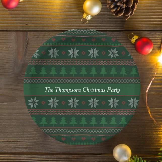 Vintage Christmas Custom Green Holiday Party Paper Plate (Creator Uploaded)