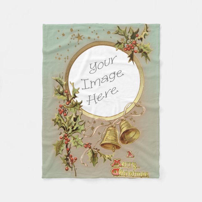 Vintage Christmas Customizable Photo Template Fleece Blanket (Front)