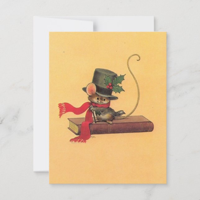 Vintage Christmas Cute Mouse On Book Holiday Card (Front)