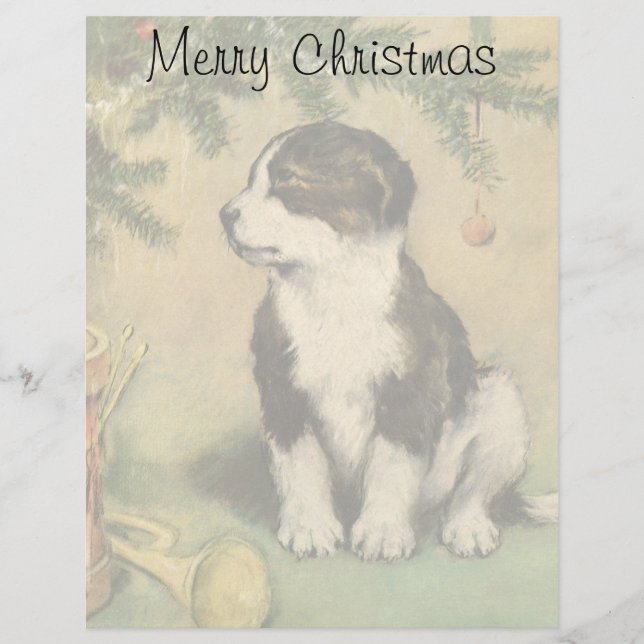 Vintage Christmas, Cute Puppy Under Christmas Tree (Front)