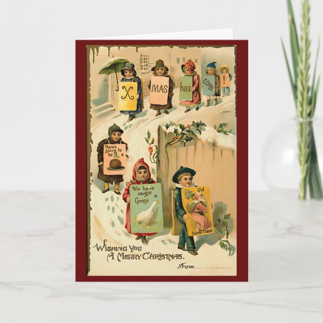 Vintage Christmas Cute Retro Kids Personalized Card (Front)