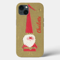 Vintage Christmas, Cute Santa Claus Gnome on Gold
