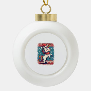 Vintage Christmas Dabbing Unicorn Rainbow Holiday Ceramic Ball Christmas Ornament
