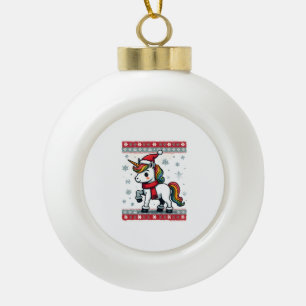 Vintage Christmas Dabbing Unicorn Rainbow Holiday Ceramic Ball Christmas Ornament
