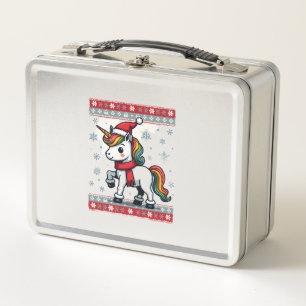 Vintage Christmas Dabbing Unicorn Rainbow Holiday Metal Lunch Box