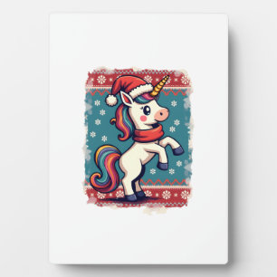 Vintage Christmas Dabbing Unicorn Rainbow Holiday Plaque