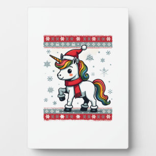 Vintage Christmas Dabbing Unicorn Rainbow Holiday Plaque