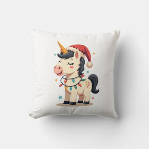 Vintage Christmas Dabbing Unicorn Santa Funny Holi Throw Pillow