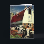 Vintage Christmas, Dairy Cows with Barn on a Farm Holiday Card<br><div class="desc">Easy to customize Christmas card,  just add your names! Or easily change the inside message to your holiday message of choice. 
Vintage illustration business agriculture agricultural image of a dairy farm with Holstein milking cows,  a farmer and a barn. Moo mooo moooo!</div>