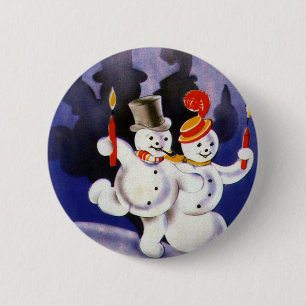 Vintage Christmas Dancing Snowmen with Candles 2 Inch Round Button