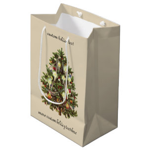 Vintage Christmas, Decorated Victorian Tree Medium Gift Bag