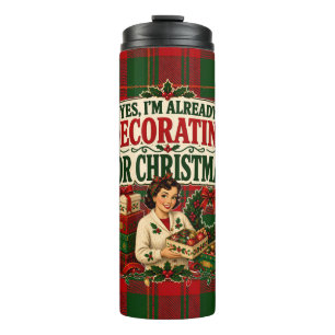 Vintage Christmas Decorating Holiday Plaid Thermal Tumbler