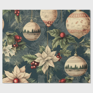 Vintage Christmas Decoration Poinsettia Holiday Wrapping Paper