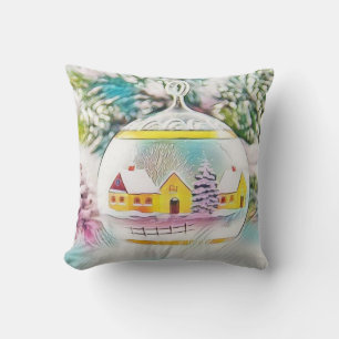 Vintage Christmas Decorations Ornaments Watercolor Throw Pillow