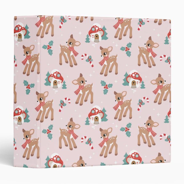 Vintage Christmas Deer and Mushroom Houses Pattern Binder (Front/Spine)