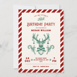 Vintage christmas deer birthday party invitation