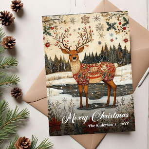 Vintage Christmas deer card traditional holiday